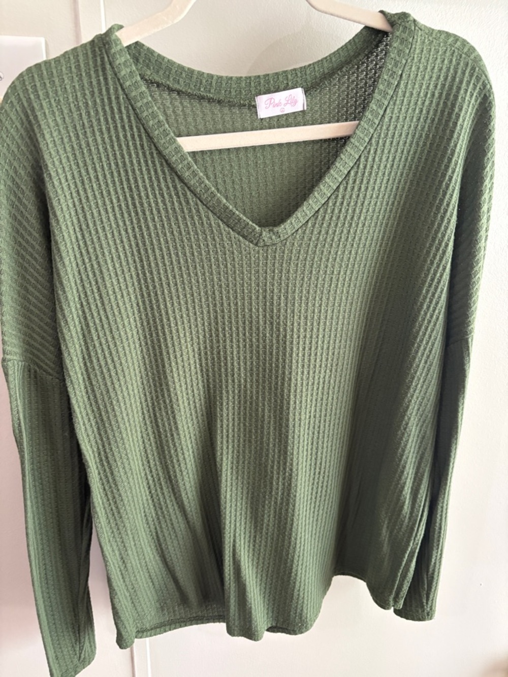 Pink Lily Green Waffle Knit V-Neck Top